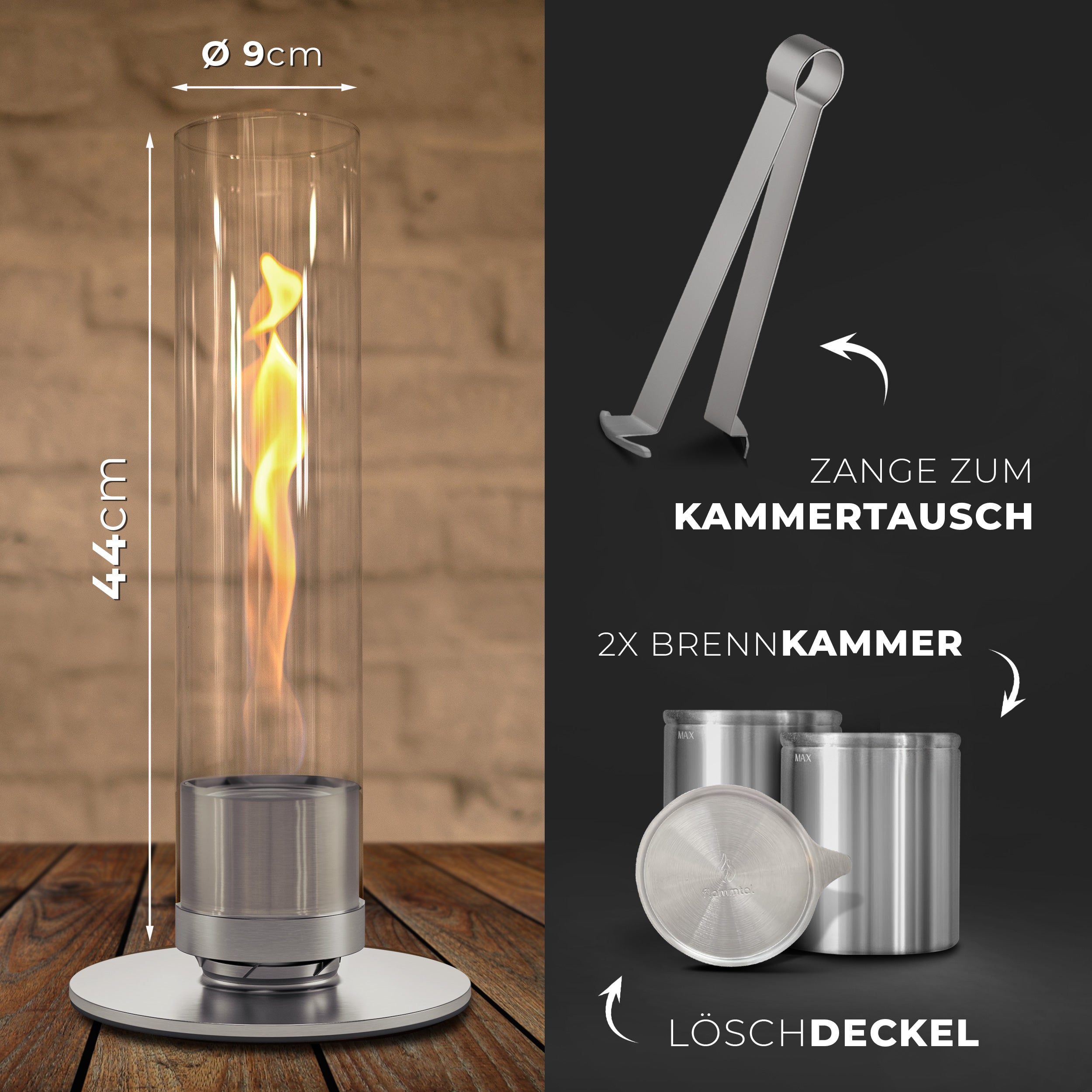 đ„Bundleđ„ - Tischfeuer HELIX (Silber) + 6 Flaschen Bioethanol
