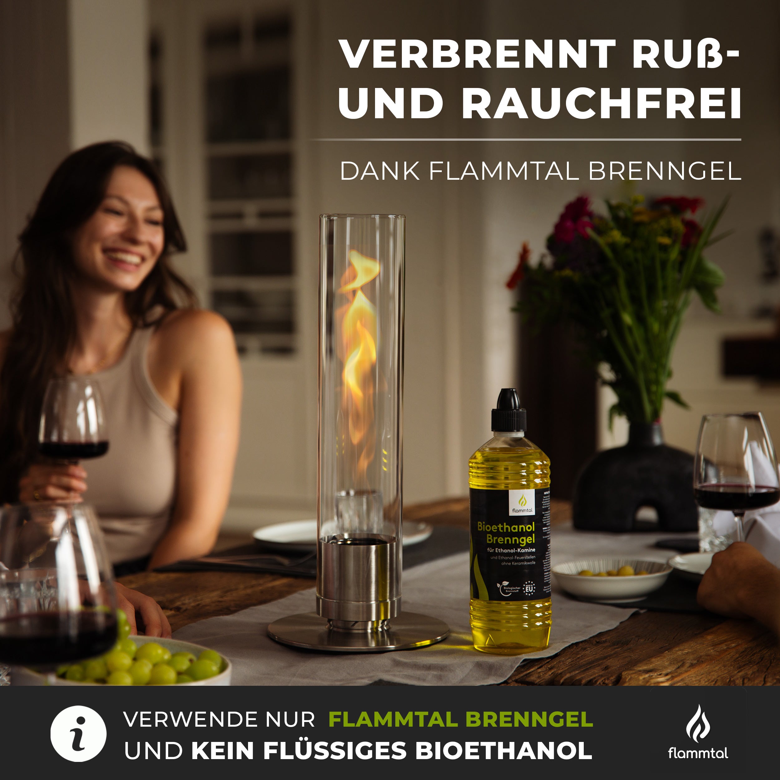 🔥Bundle🔥 - Tischfeuer HELIX (Silber) + 6 Flaschen Bioethanol
