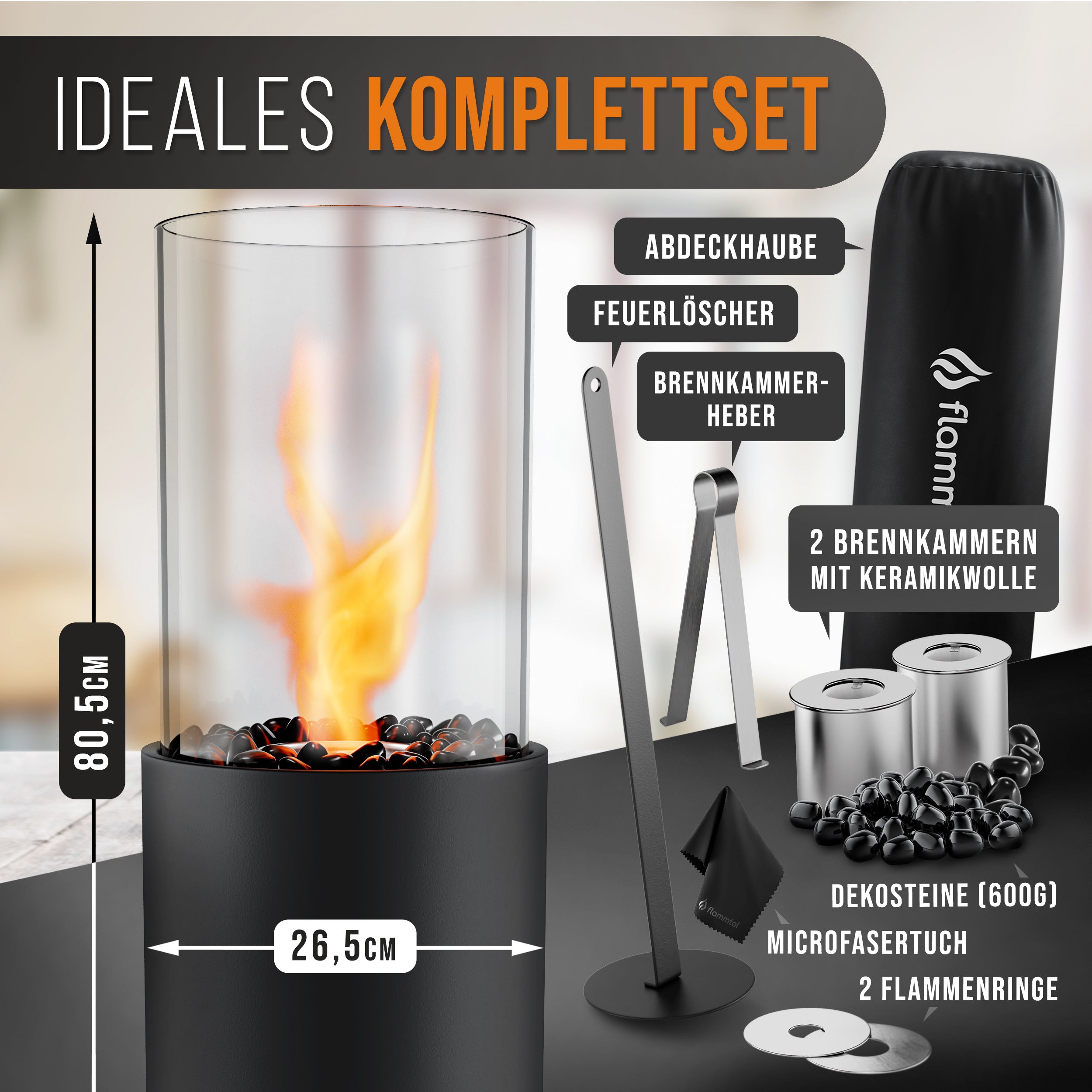 🔥Bundle🔥 - Standkamin COLUMN + 6 Flaschen Bioethanol