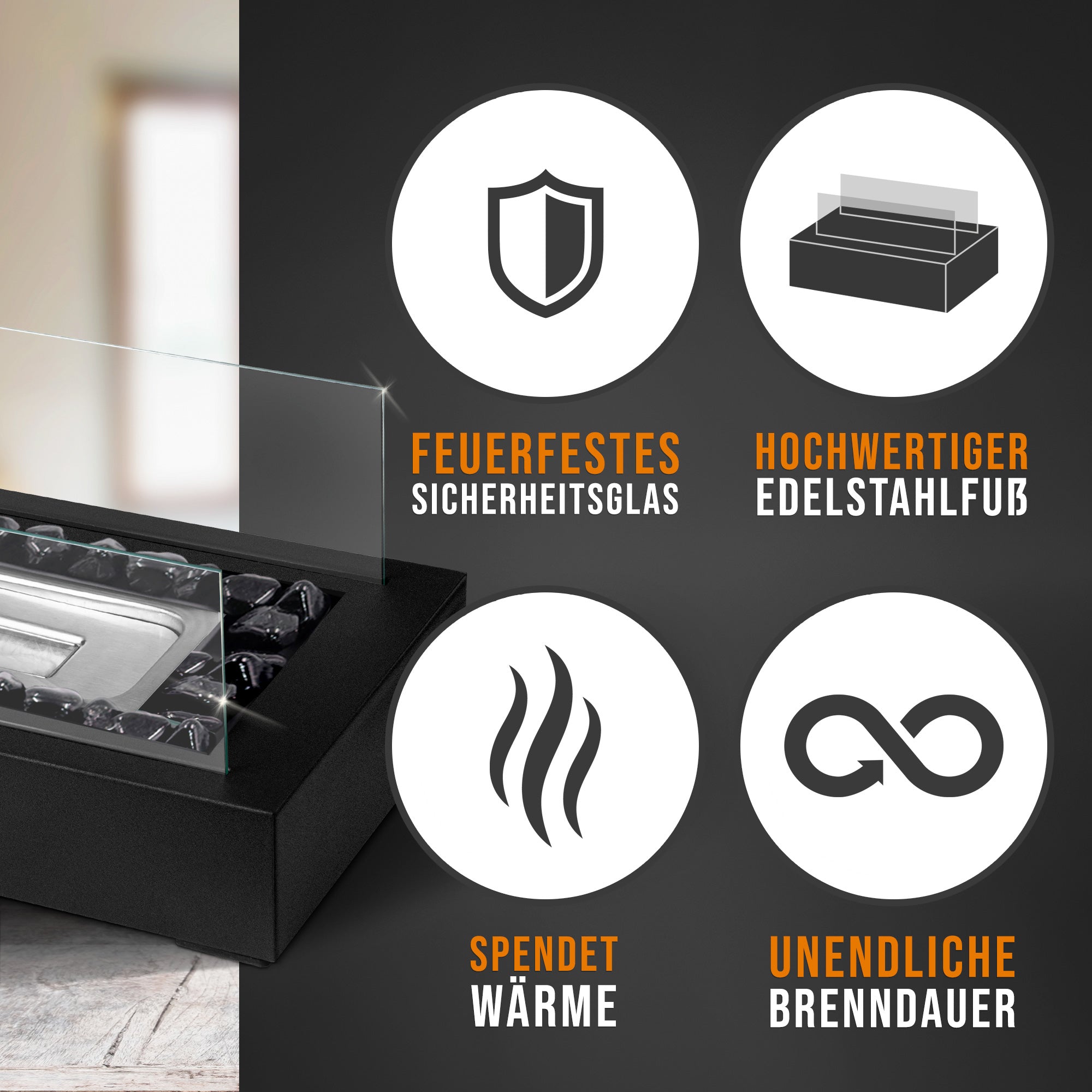 🔥Bundle🔥 - Tischkamin SQUARE-Stone + 6 Flaschen Bioethanol