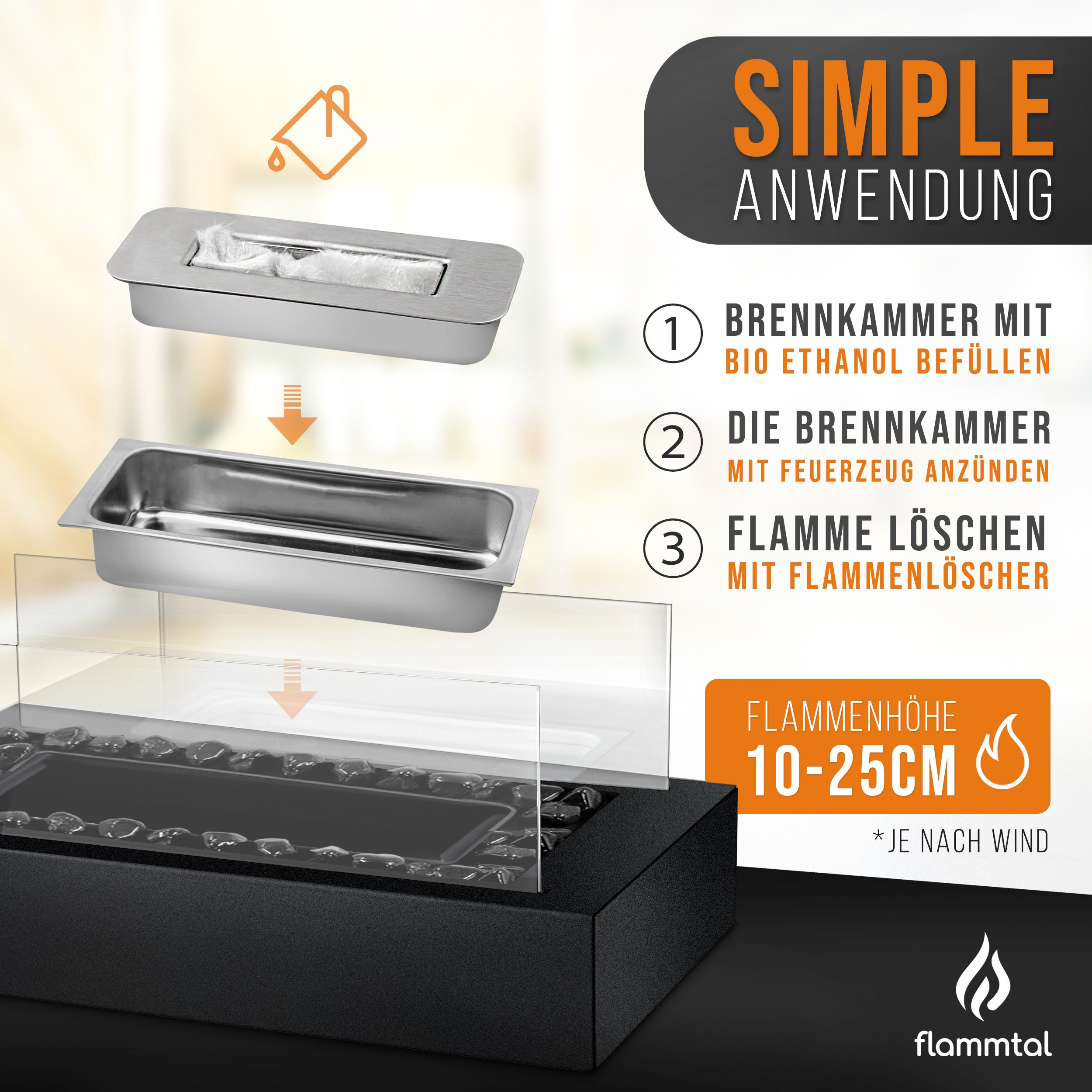 🔥Bundle🔥 - Tischkamin SQUARE-Stone + 6 Flaschen Bioethanol