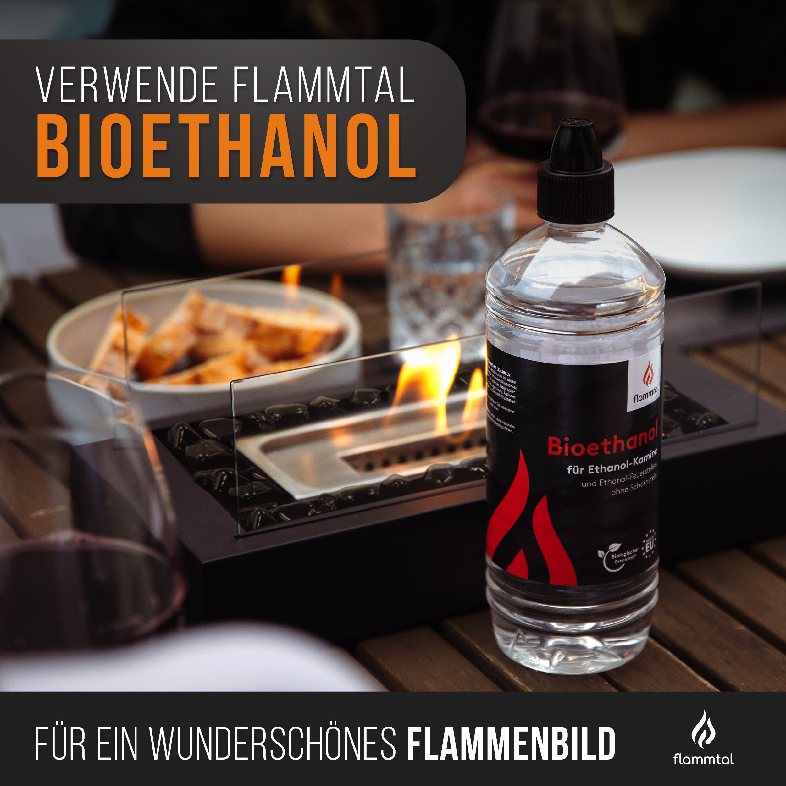 🔥Bundle🔥 - Tischkamin SQUARE-Stone + 6 Flaschen Bioethanol