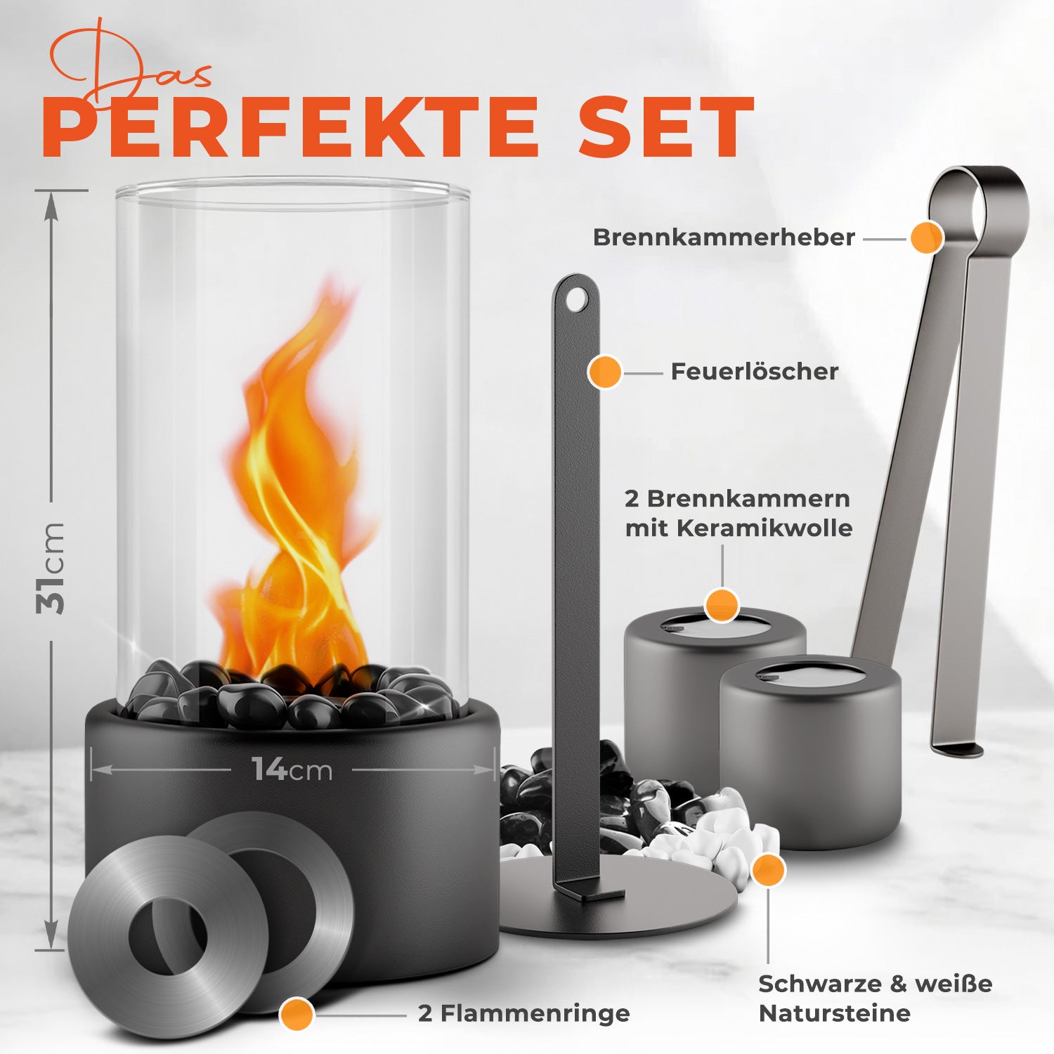 🔥Bundle🔥 - Tischkamin ROUND + 6 Flaschen Bioethanol
