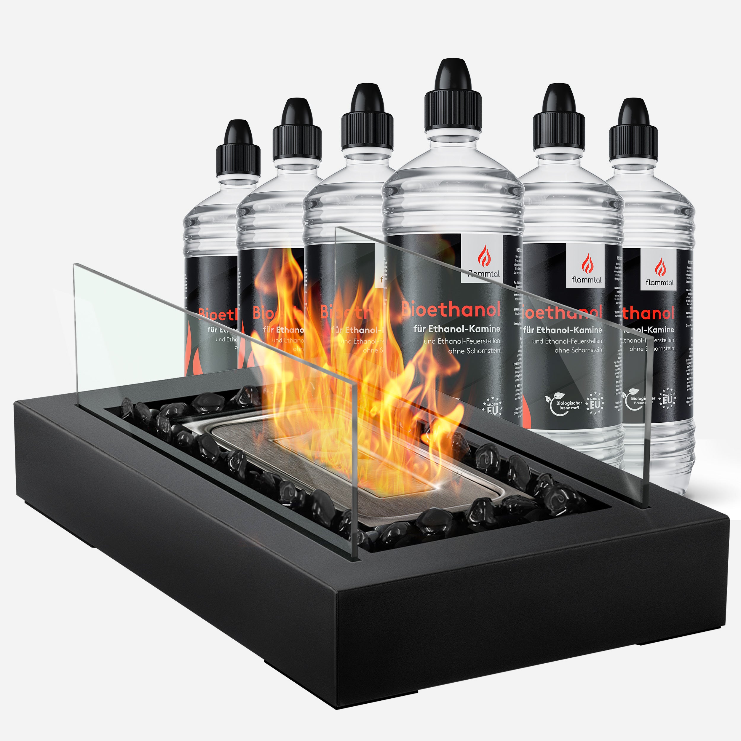 🔥Bundle🔥 - Tischkamin SQUARE-Stone + 6 Flaschen Bioethanol
