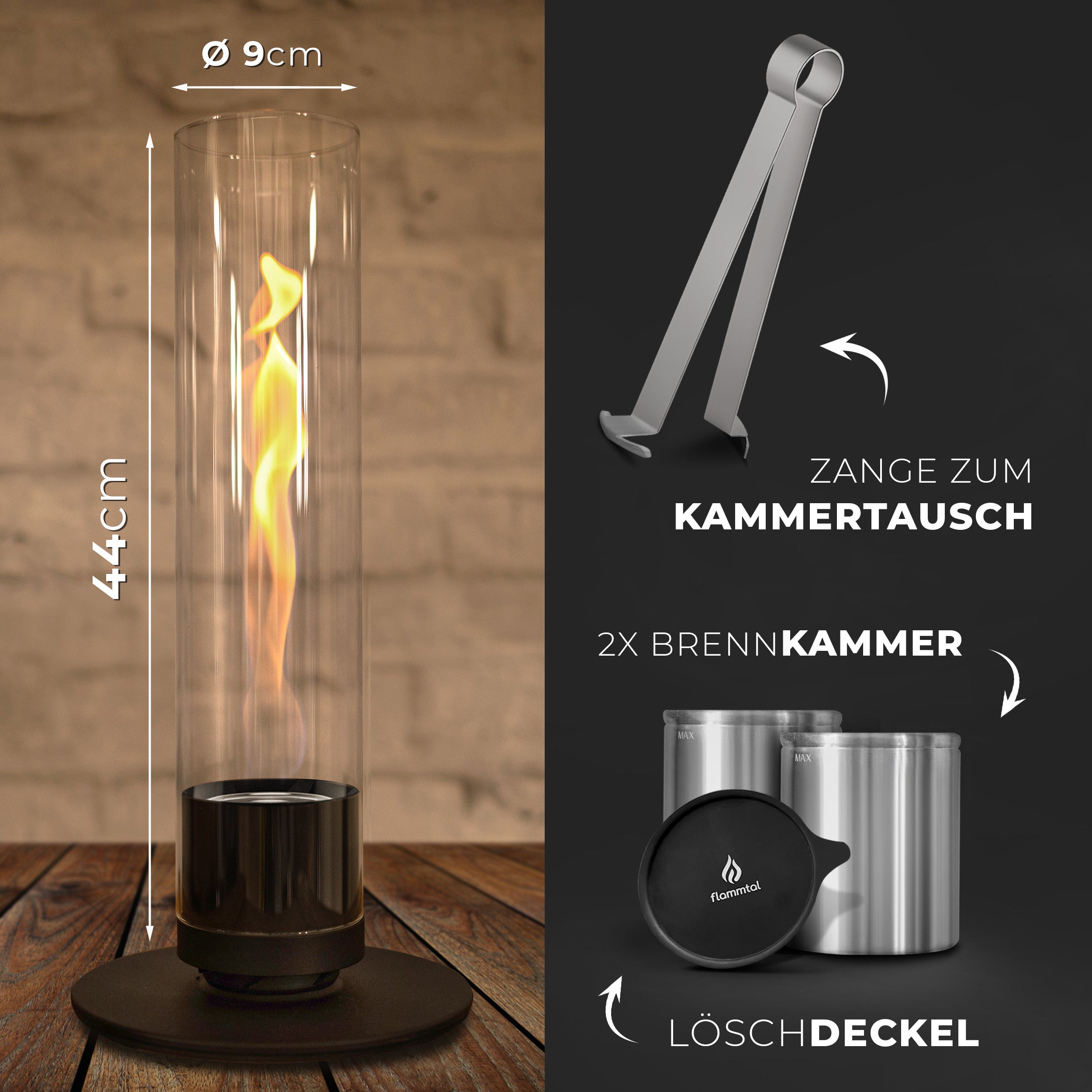 🔥Bundle🔥 - Tischfeuer HELIX (Schwarz) + 6 Flaschen Bioethanol