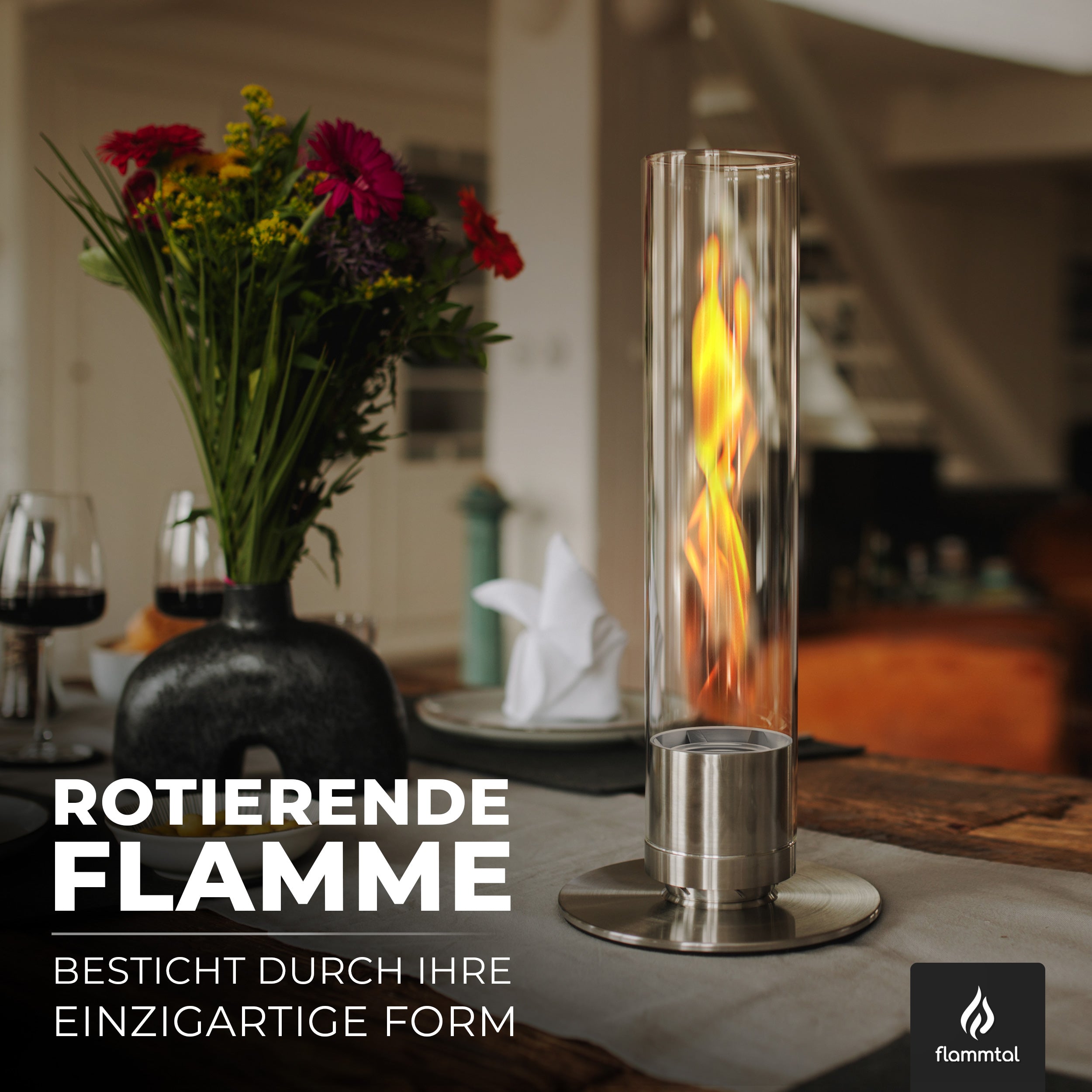 🔥Bundle🔥 - Tischfeuer HELIX (Silber) + 6 Flaschen Bioethanol
