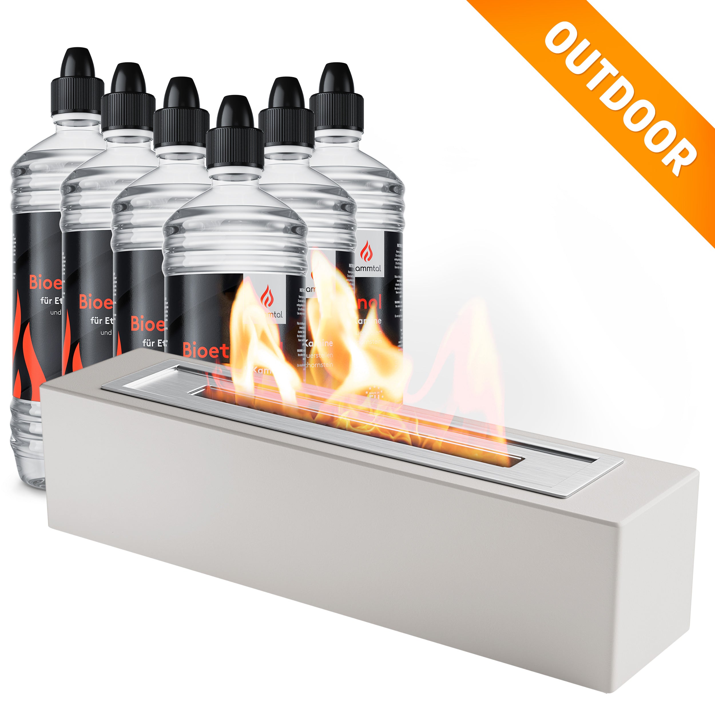 🔥Bundle🔥 - Tischfeuer BLOCK (Hellgrau) + 6 Flaschen Bioethanol